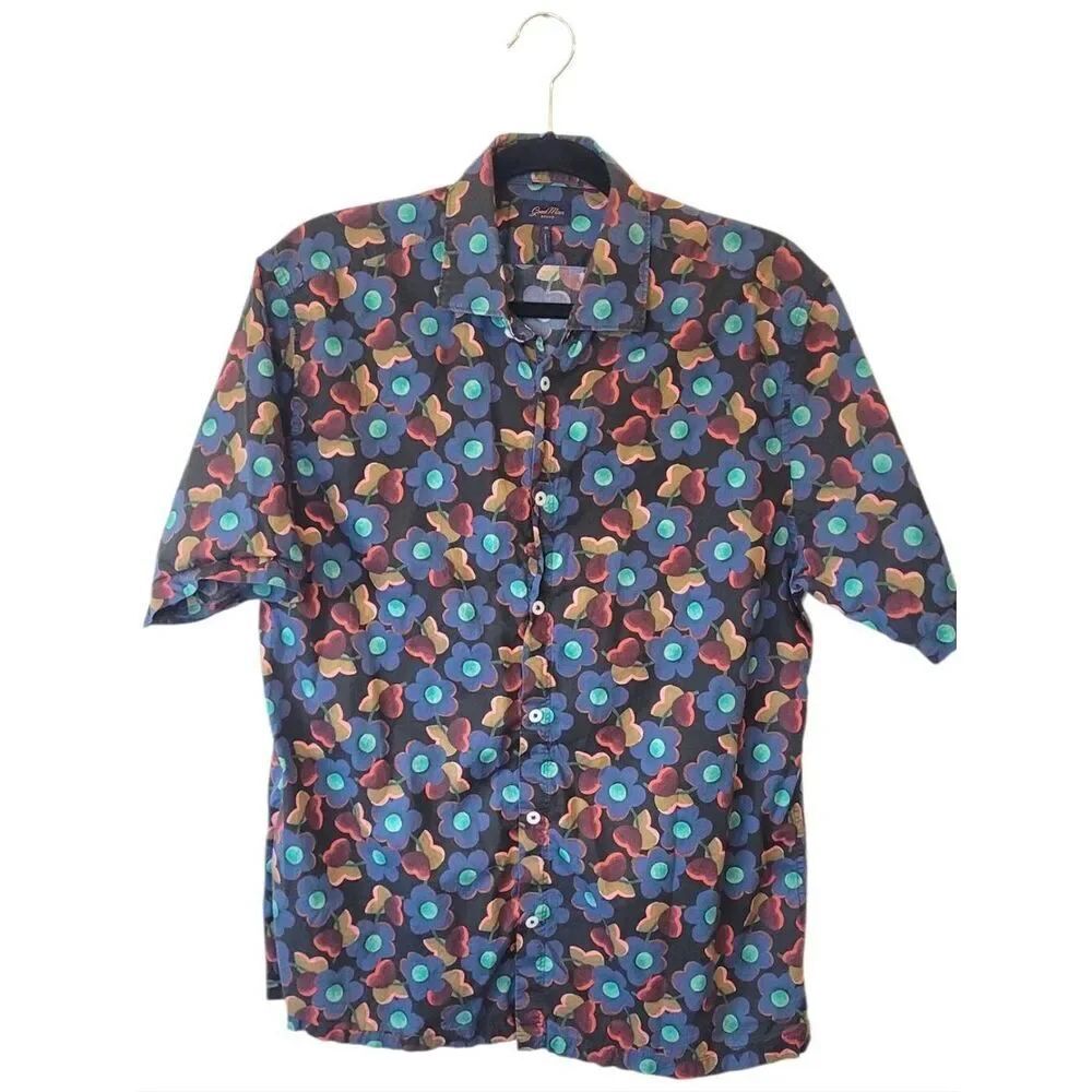 Good Man Brand Cotton Short-Sleeve Dark Floral Print Button-Up Shirt Size M
